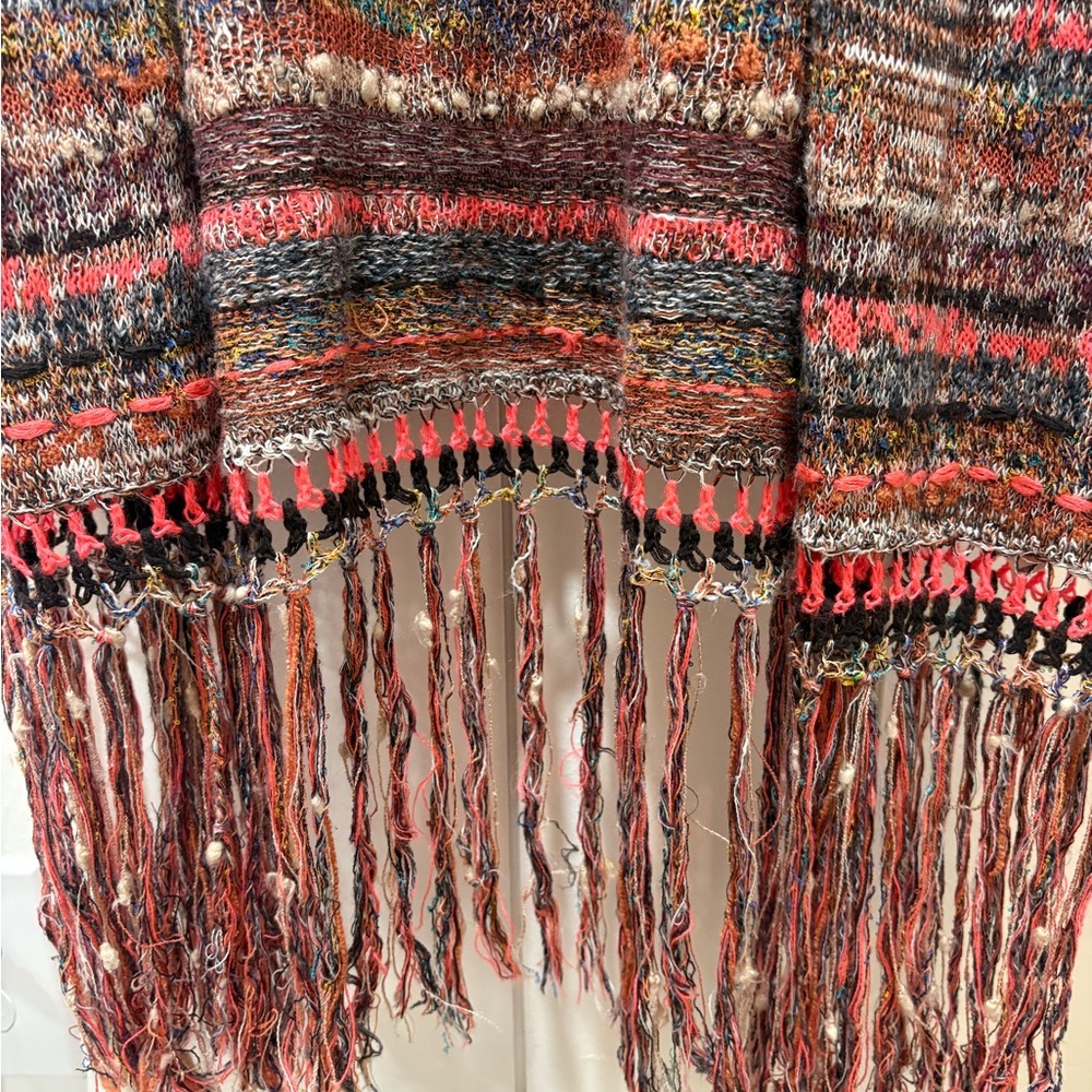 FREE PEOPLE Jungle Heat Fringe Long Cardigan Sweater Boho Chic Size Medium - Picture 2 of 5